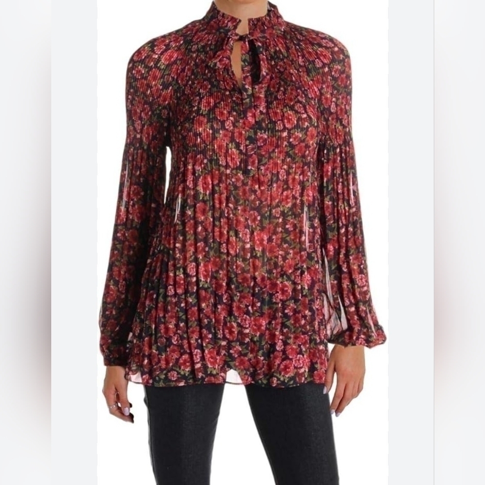 Lauren Ralph Lauren NWT women's Doung Sheer Pleated Floral blouse.